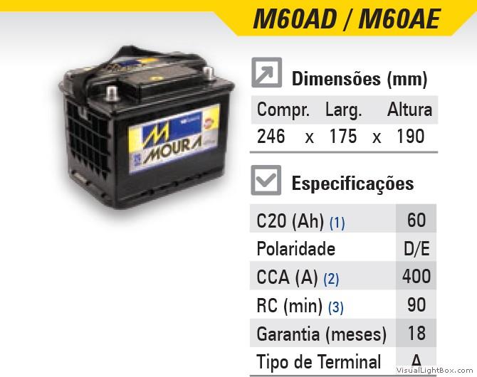 Bateria Moura 60ah caixa alta
