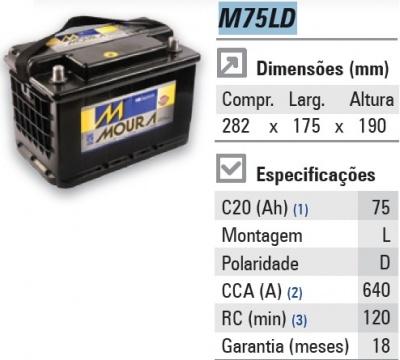 Bateria Moura 75ah cx alta S10